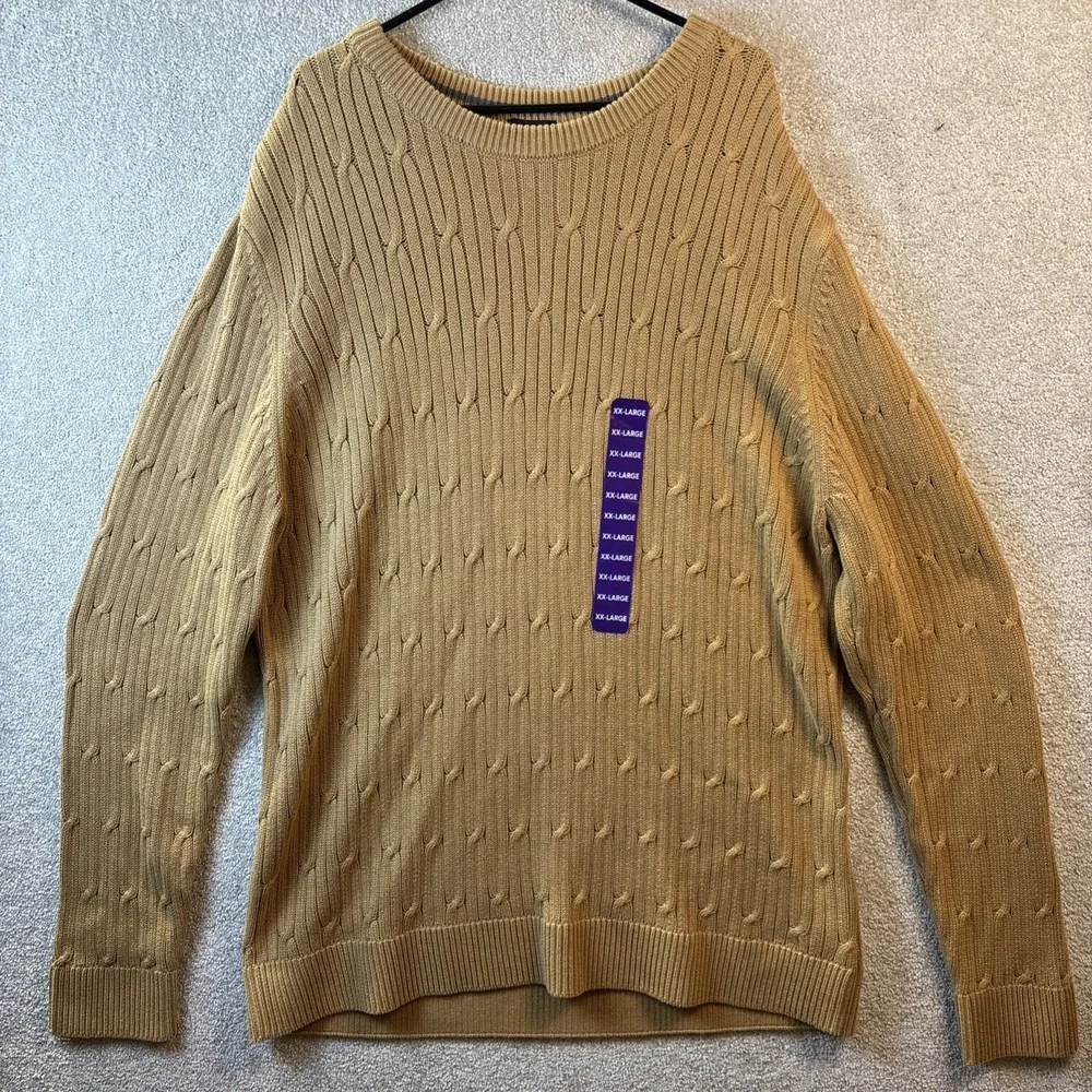 Express Cable Knit‎ Sweater Mens XXL Pecan Tan Brown 100% Cotton Crewneck NWT